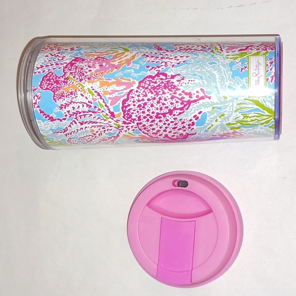 Lilly Pulitzer Let's Cha Cha multi print Summer 2013 pink lid 16 oz Travel mug - Picture 15 of 17